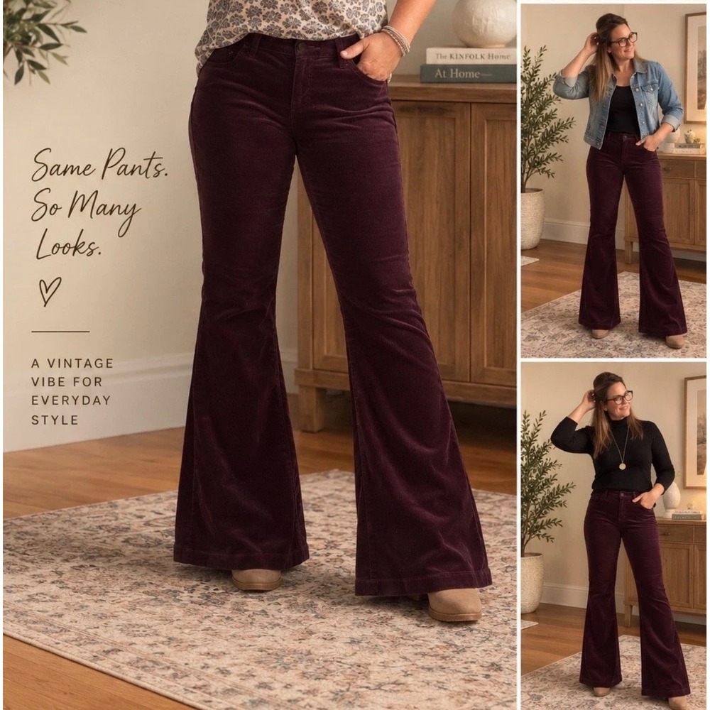 J Brand 24 Bella Deep Mulberry Velvet Flare Bootcut Pants Festive Holiday